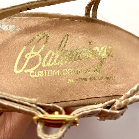 BALENCIAGA Custom Originals Tan Ankle Strap Open-toe Heels Sandals Size 8 AA - Picture 7 of 15